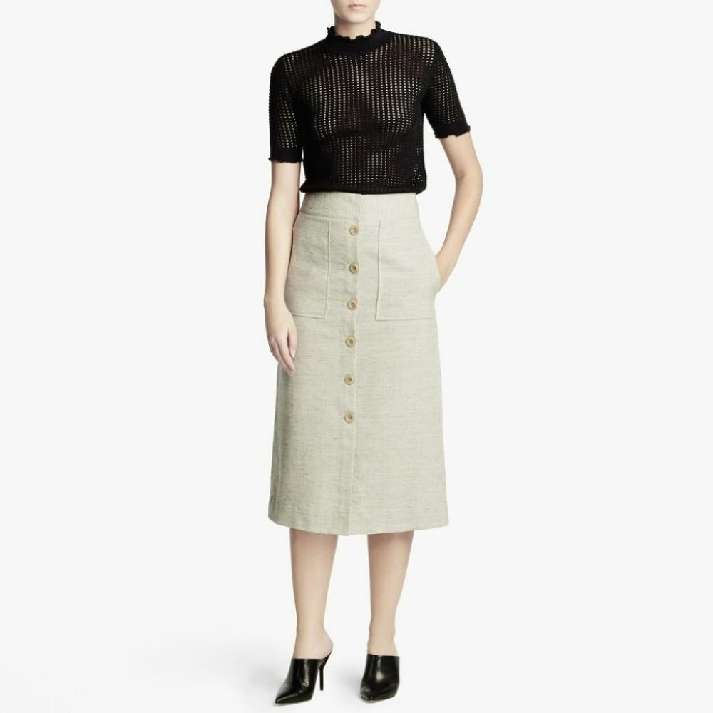 3.1 Phillip Lim Cream/taupe calf length midi skirt buttoned large pockets size 2